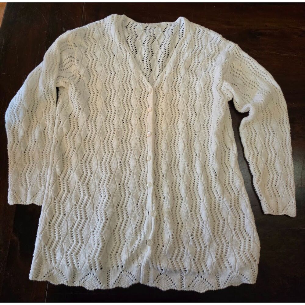 Cozy 100% Cotton White Button Cardigan CottageCore M